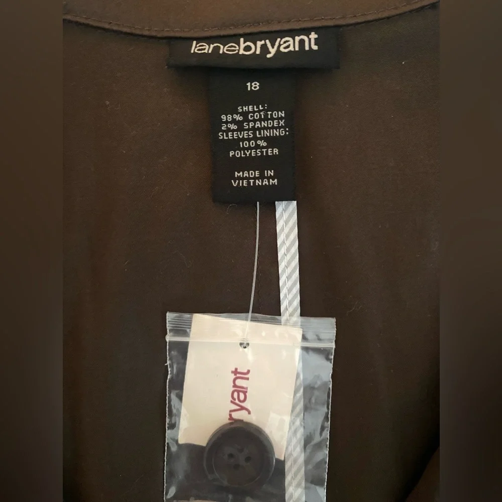 Lane Bryant Notch Lapel Blazer 18 Brown Lined Short Cotton 2 Button Jacket - Picture 8 of 8